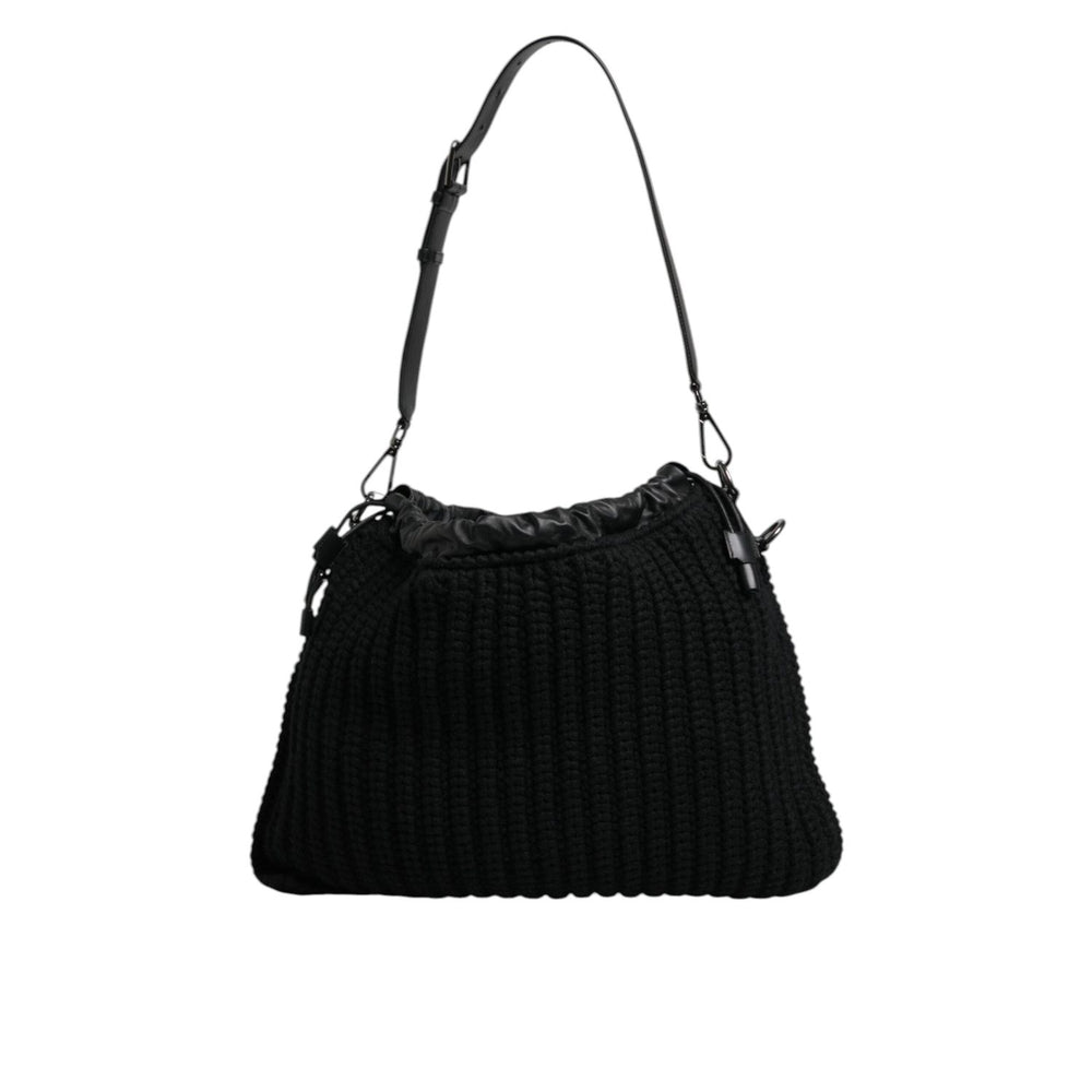 Dolce & Gabbana Black Cashmere Knitted Leather Shoulder Bag BAG1654