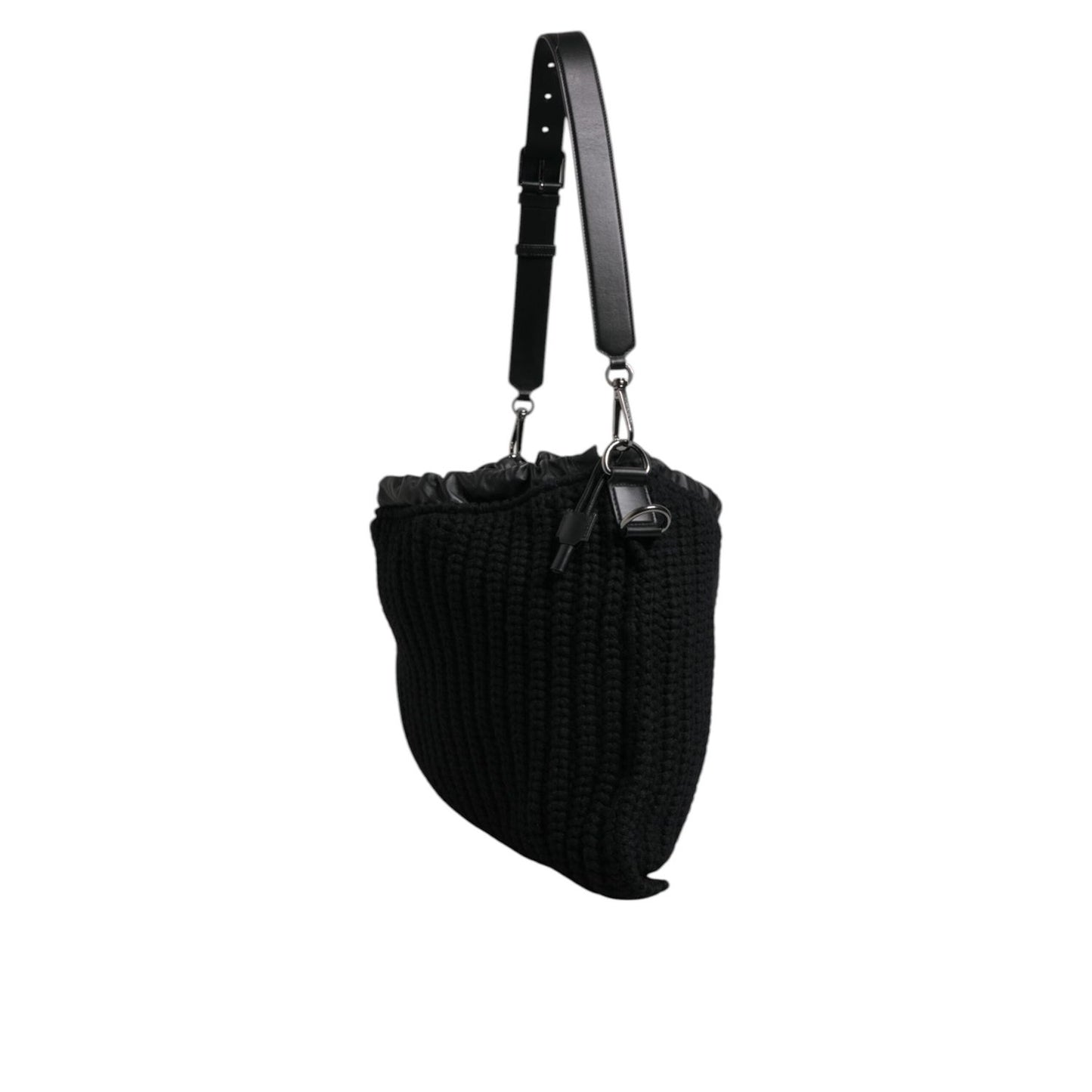 Dolce & Gabbana Black Cashmere Knitted Leather Shoulder Bag BAG1654