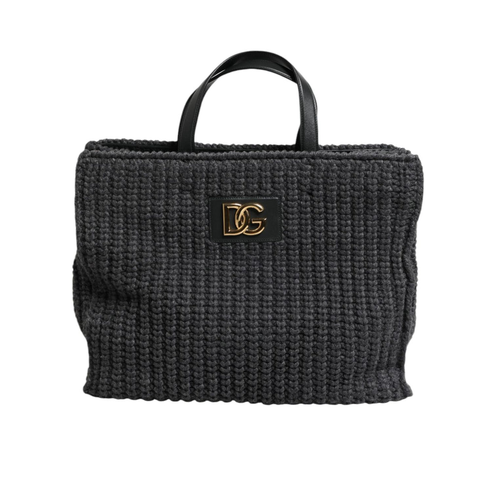 Dolce & Gabbana Black Large Knitted Crochet Shoulder Shopper DG Logo Bag BAG1656