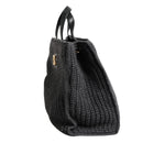 Dolce & Gabbana Black Large Knitted Crochet Shoulder Shopper DG Logo Bag BAG1656