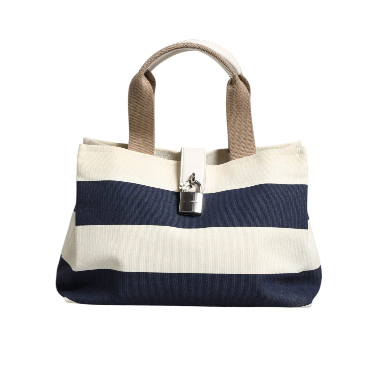 Dolce & Gabbana White Navy Striped Canvas Top Handle Tote Tote Bag BAG4048