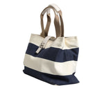 Dolce & Gabbana White Navy Striped Canvas Top Handle Tote Tote Bag BAG4048