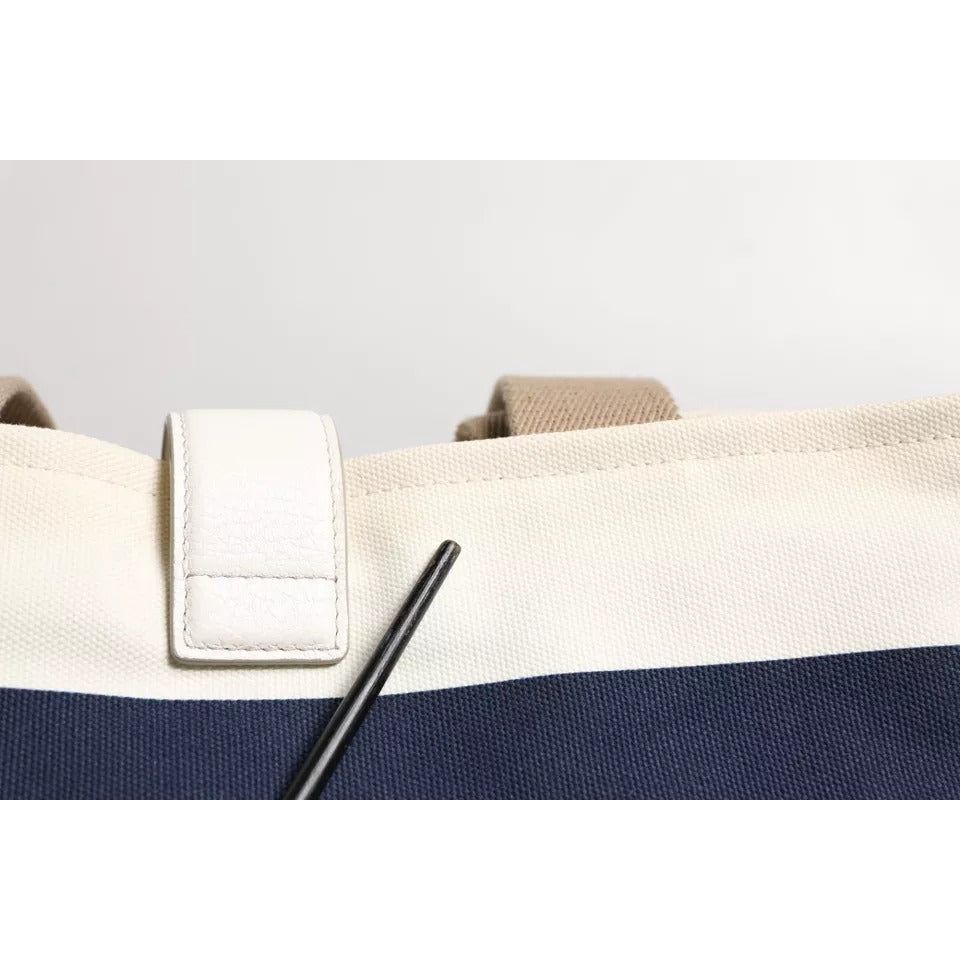 Dolce & Gabbana White Navy Striped Canvas Top Handle Tote Tote Bag BAG4048
