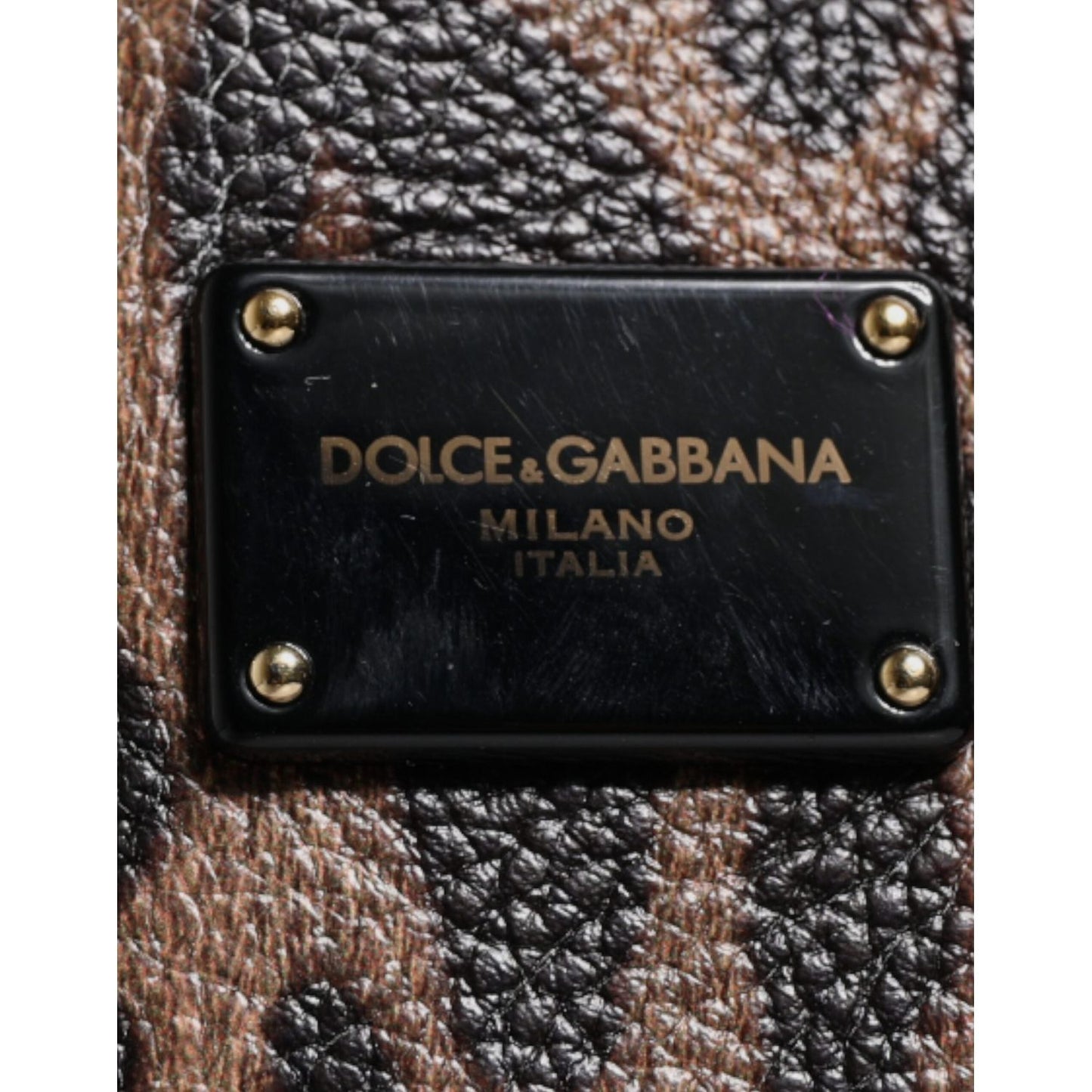 Dolce & Gabbana Brown Black Calfskin Leopard Print Shoulder Tote Bag BAG4077