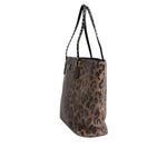 Dolce & Gabbana Brown Black Calfskin Leopard Print Shoulder Tote Bag BAG4077