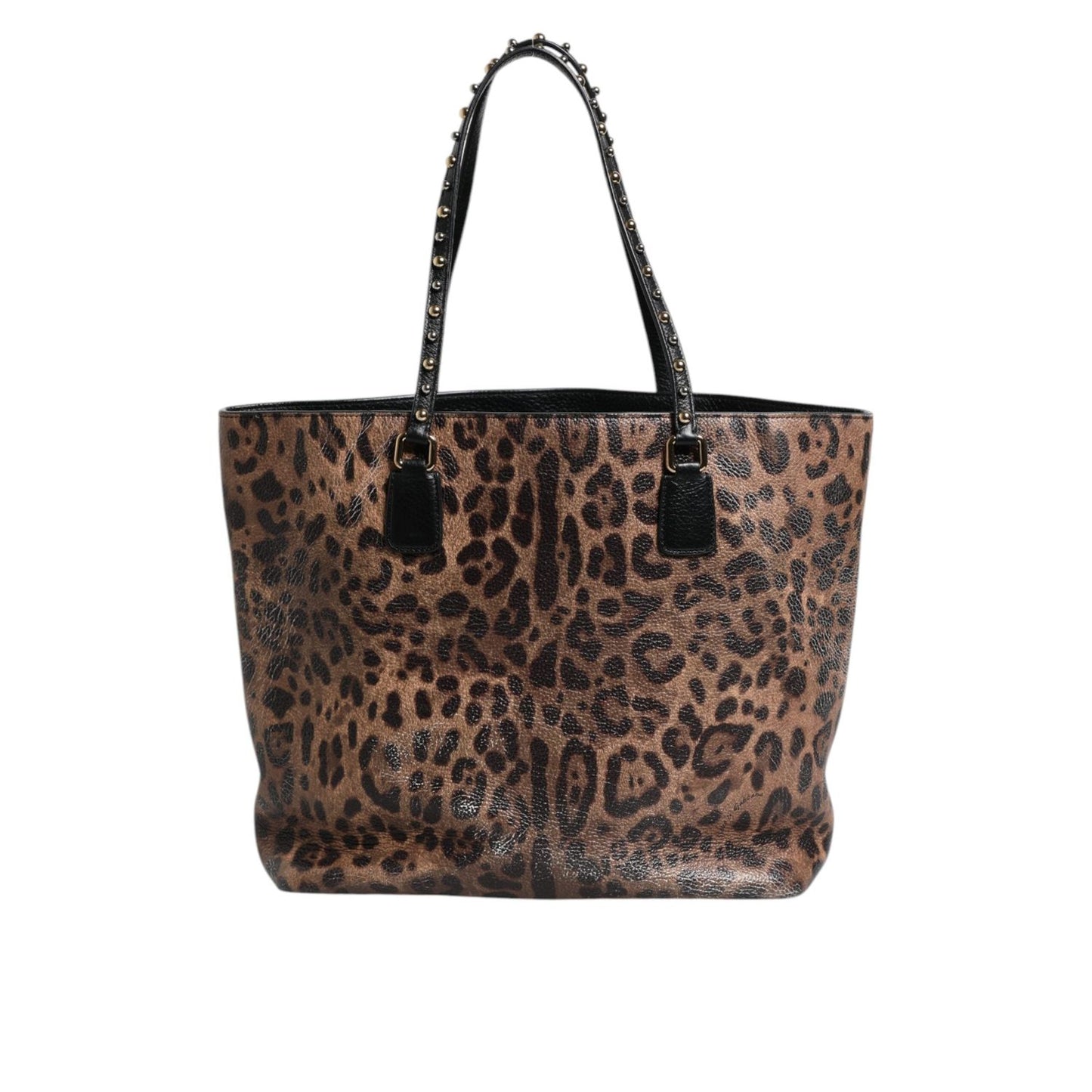 Dolce & Gabbana Brown Black Calfskin Leopard Print Shoulder Tote Bag BAG4077