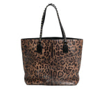 Dolce & Gabbana Brown Black Calfskin Leopard Print Shoulder Tote Bag BAG4077