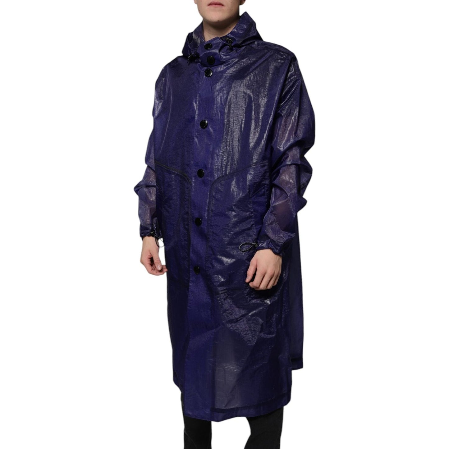 Dolce & Gabbana Dark Blue Cotton Hooded Men Raincoat Jacket JKT3787-54