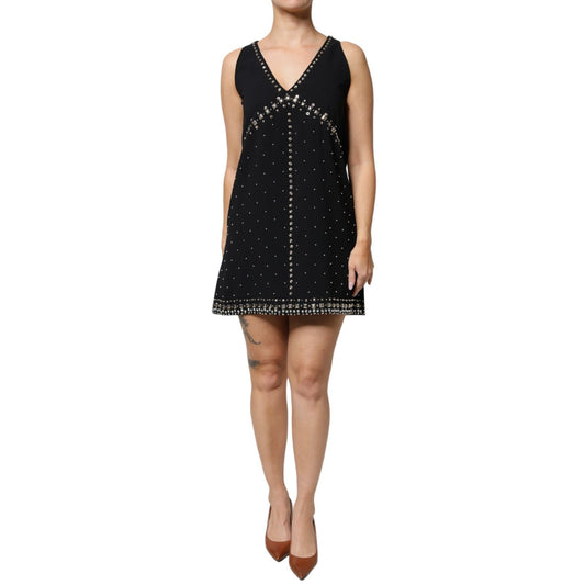 PINKO Black Embellished Polyester Sleeveless Shift A-line Mini Dress