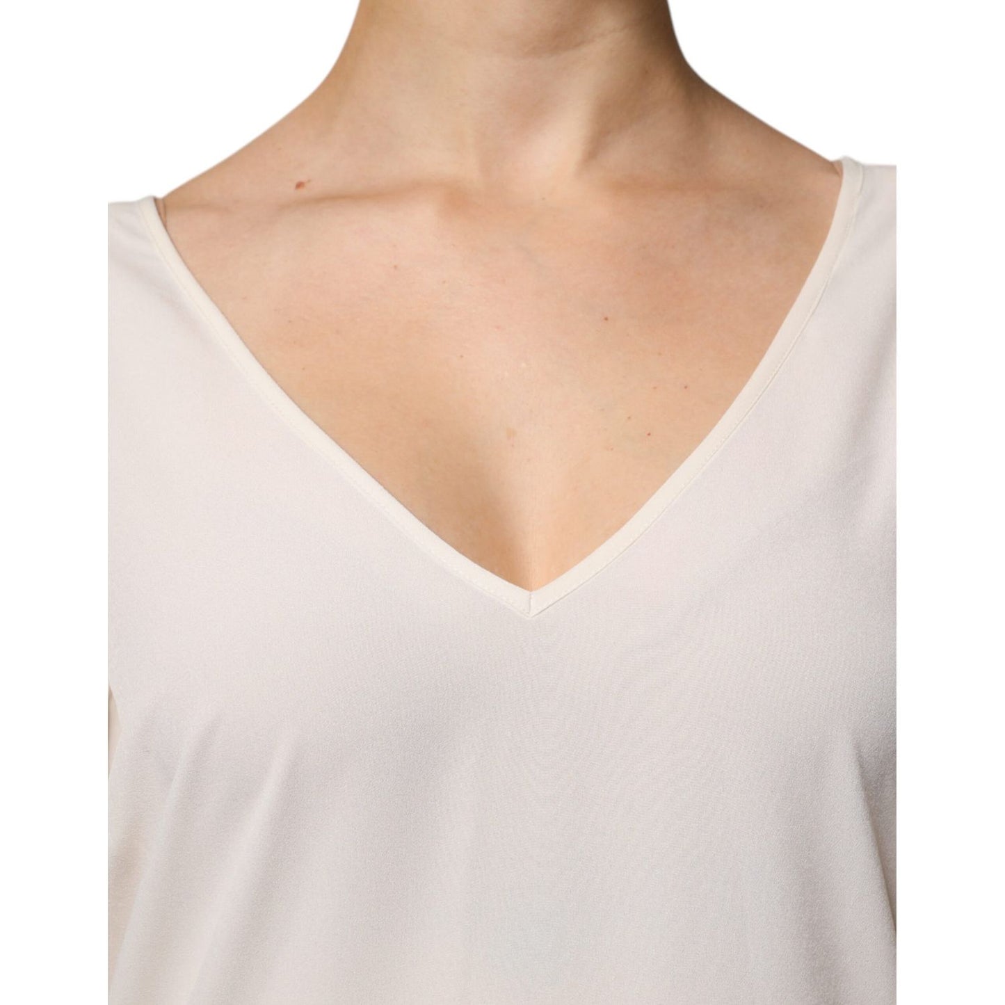 Peserico Off White Short Sleeves V-neck Shift Midi Dress