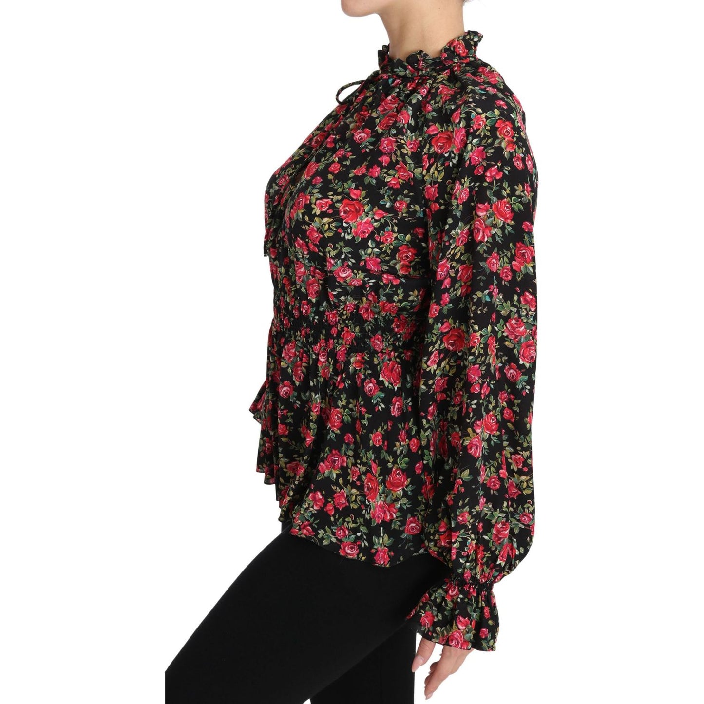 Dolce & Gabbana Black Rose Print Floral Shirt Top Blouse