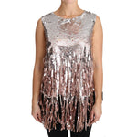 Dolce & Gabbana Golden Pink Sequined Fringe Elegance Top Dolce & Gabbana Rosy Brown
