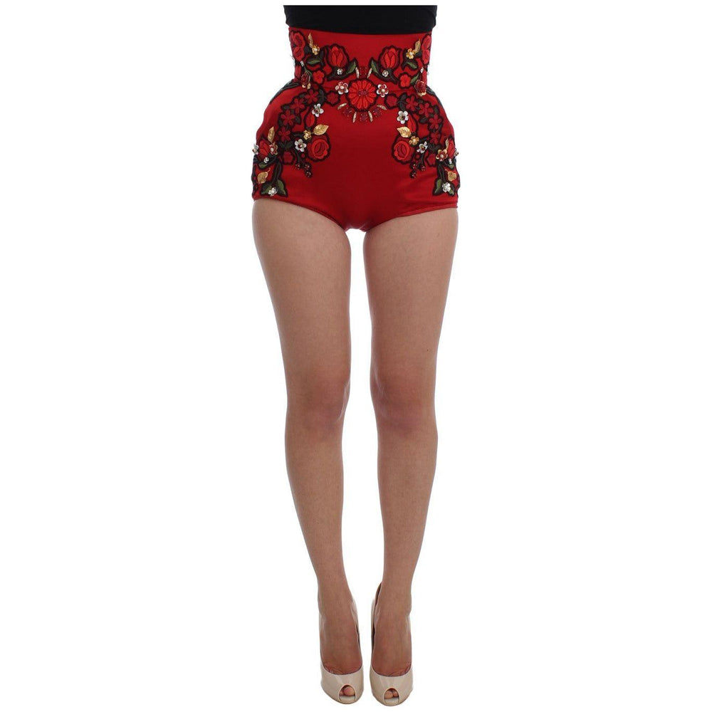Dolce & Gabbana Elegant Silk High Waist Embroidered Shorts Dolce & Gabbana Sienna