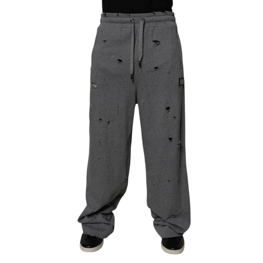 Dolce & Gabbana Gray Cotton RipStyle Straight Sweatpants Pants