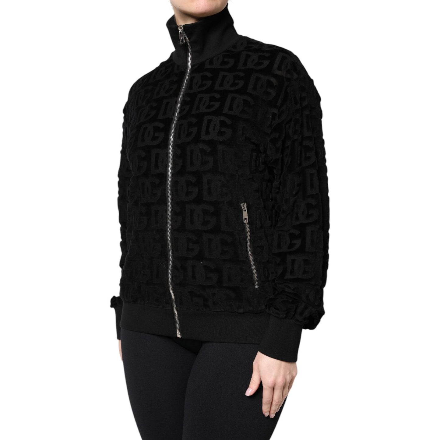 Dolce & Gabbana Black Logo Monogram Full Zip Bomber Jacket JKT41301-40