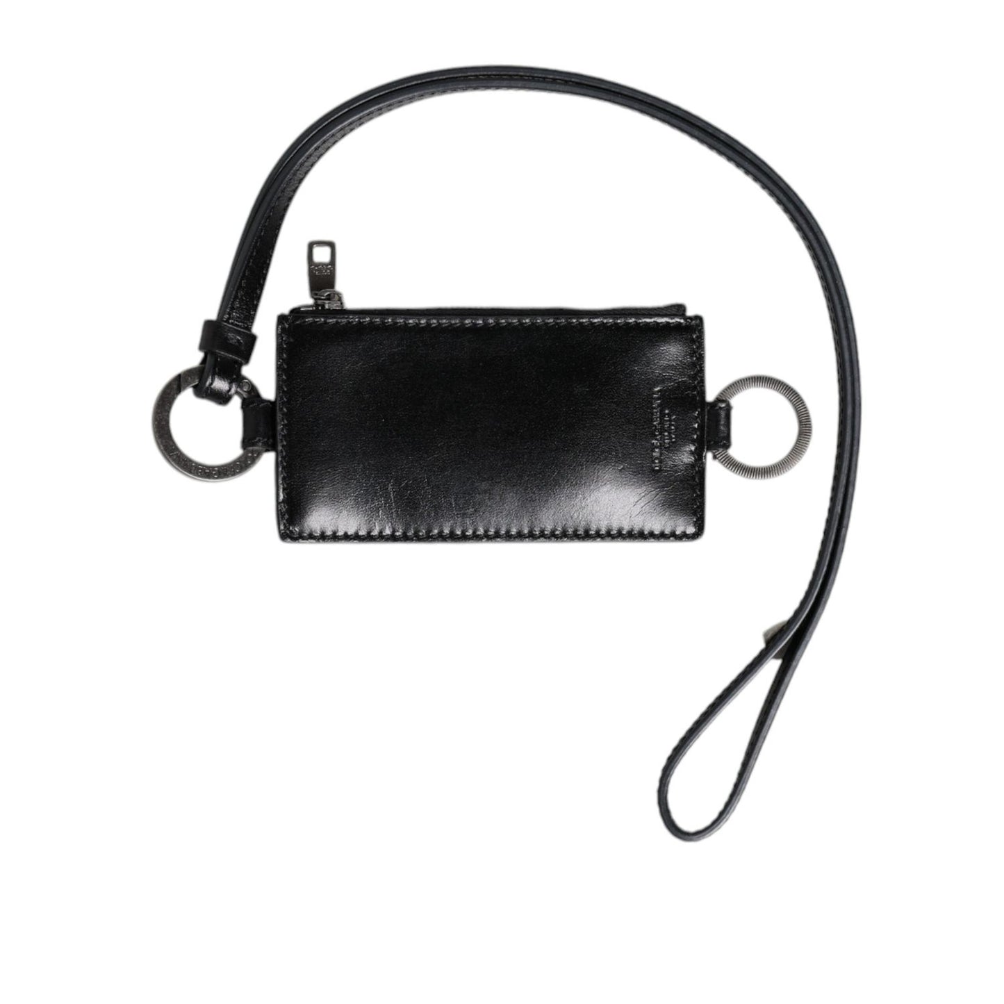 Dolce & Gabbana Black Leather Logo Embossed Lanyard Card Holder Wallet BAG4272