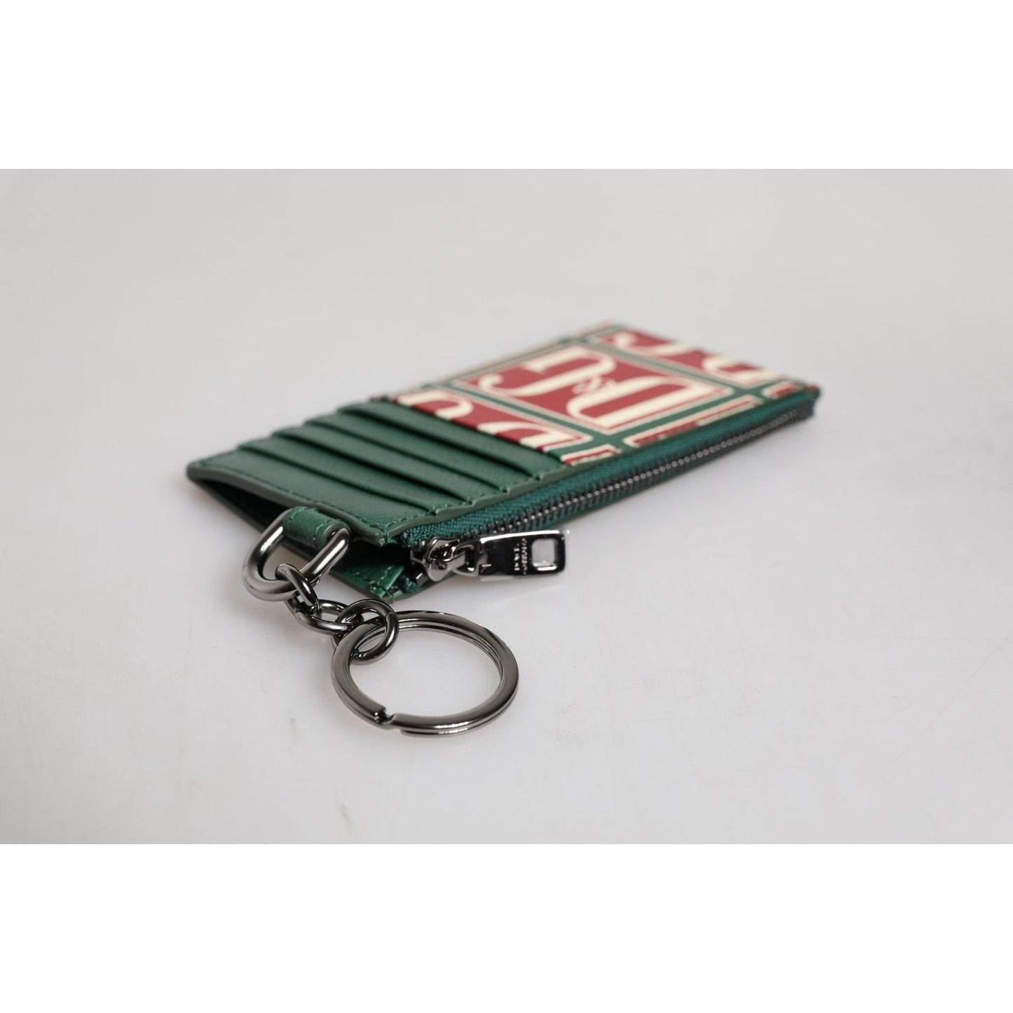 Dolce & Gabbana Green Calf Leather Logo Print Monogram Card Holder Wallet BAG4273
