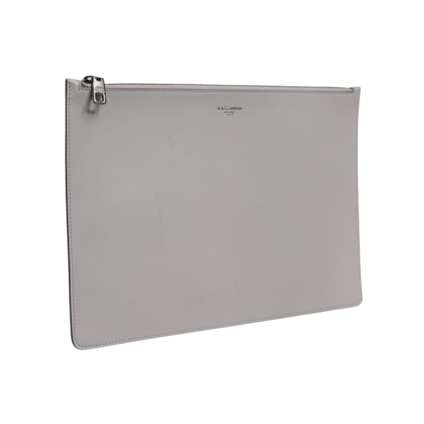 Dolce & Gabbana Gray Solid Leather DG Logo Men Clutch Zip Pouch Bag BAG4281