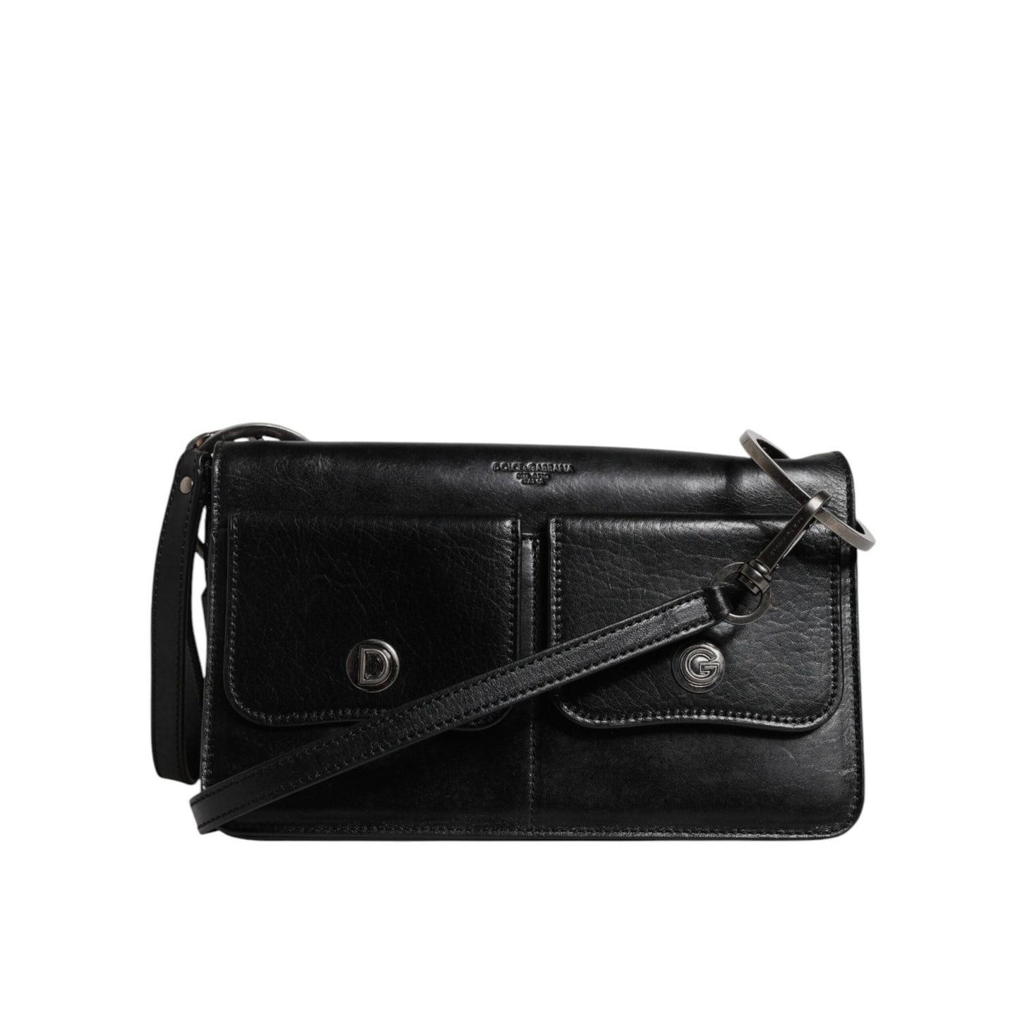 Dolce & Gabbana Black Leather Logo Purse Shoulder Crossbody Bag BAG4295