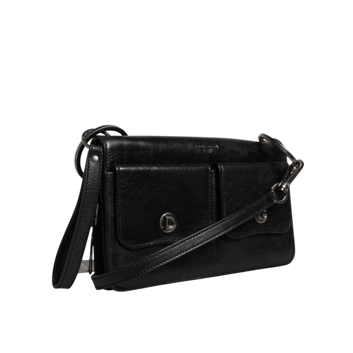 Dolce & Gabbana Black Leather Logo Purse Shoulder Crossbody Bag BAG4295