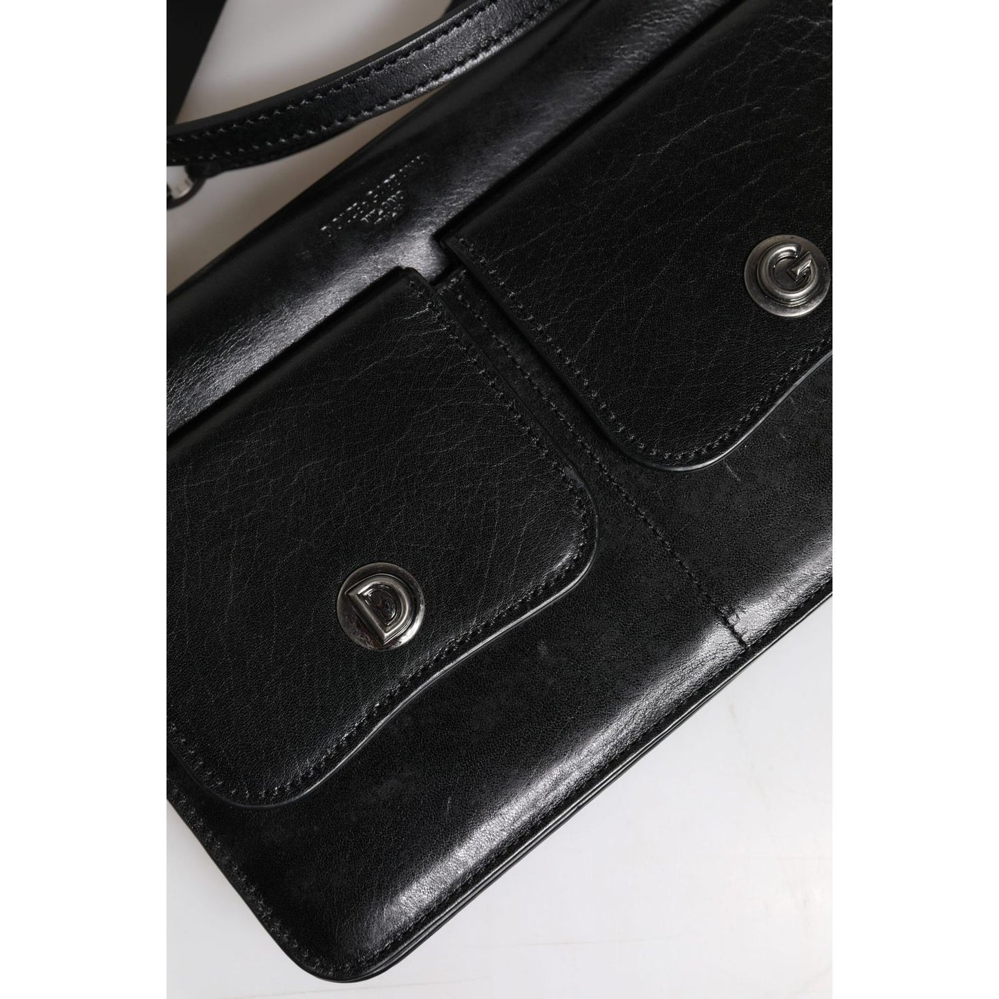 Dolce & Gabbana Black Leather Logo Purse Shoulder Crossbody Bag BAG4295