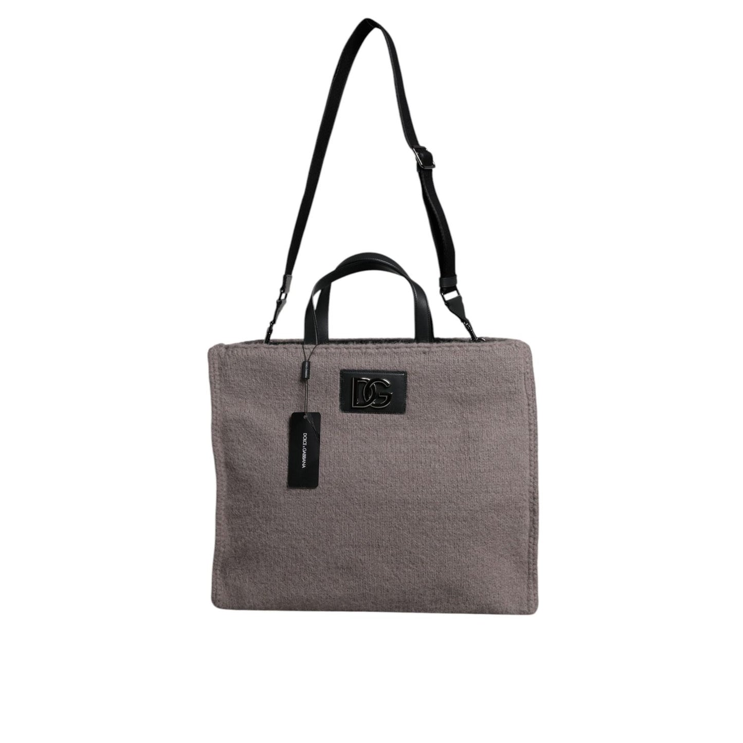 Dolce & Gabbana Grey Alpaca Wool Logo Plaque Tote Shoulder Bag BAG4332