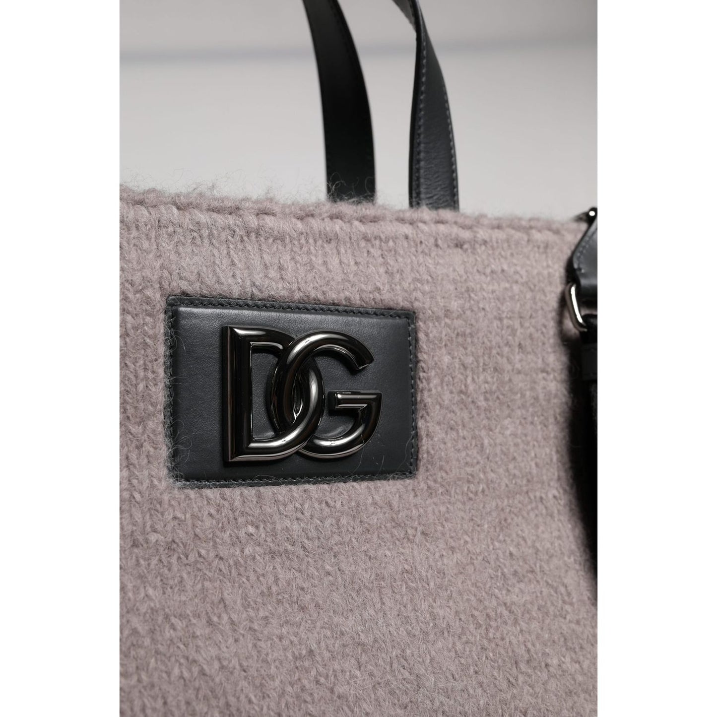 Dolce & Gabbana Grey Alpaca Wool Logo Plaque Tote Shoulder Bag BAG4332