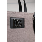 Dolce & Gabbana Grey Alpaca Wool Logo Plaque Tote Shoulder Bag BAG4332