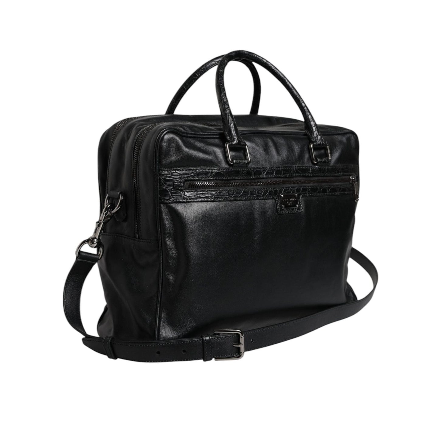 Dolce & Gabbana Black Leather Messenger Shoulder Strap Bag BAG4337