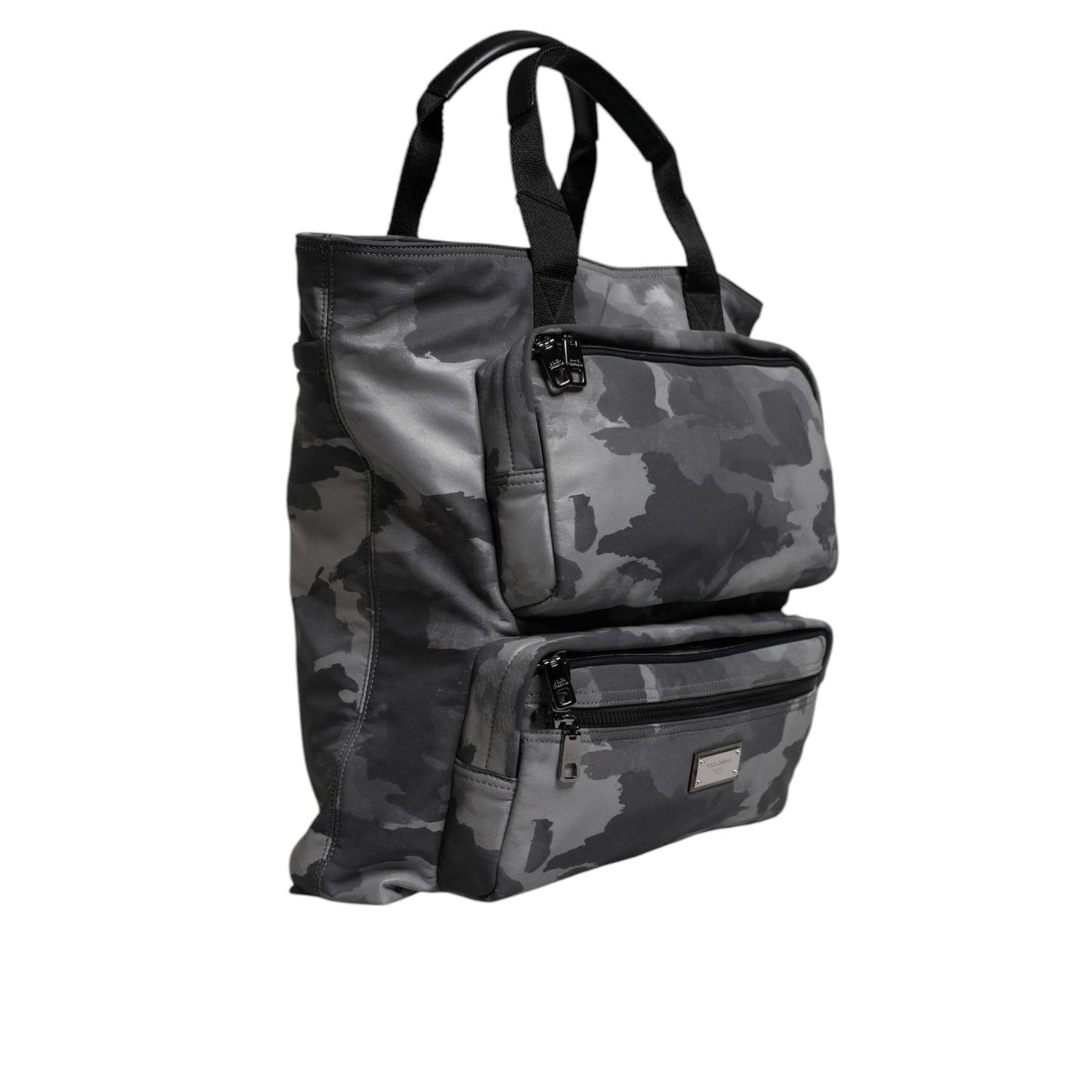 Dolce & Gabbana Gray Camo Cotton Multiple Compartments Tote Bag BAG4351