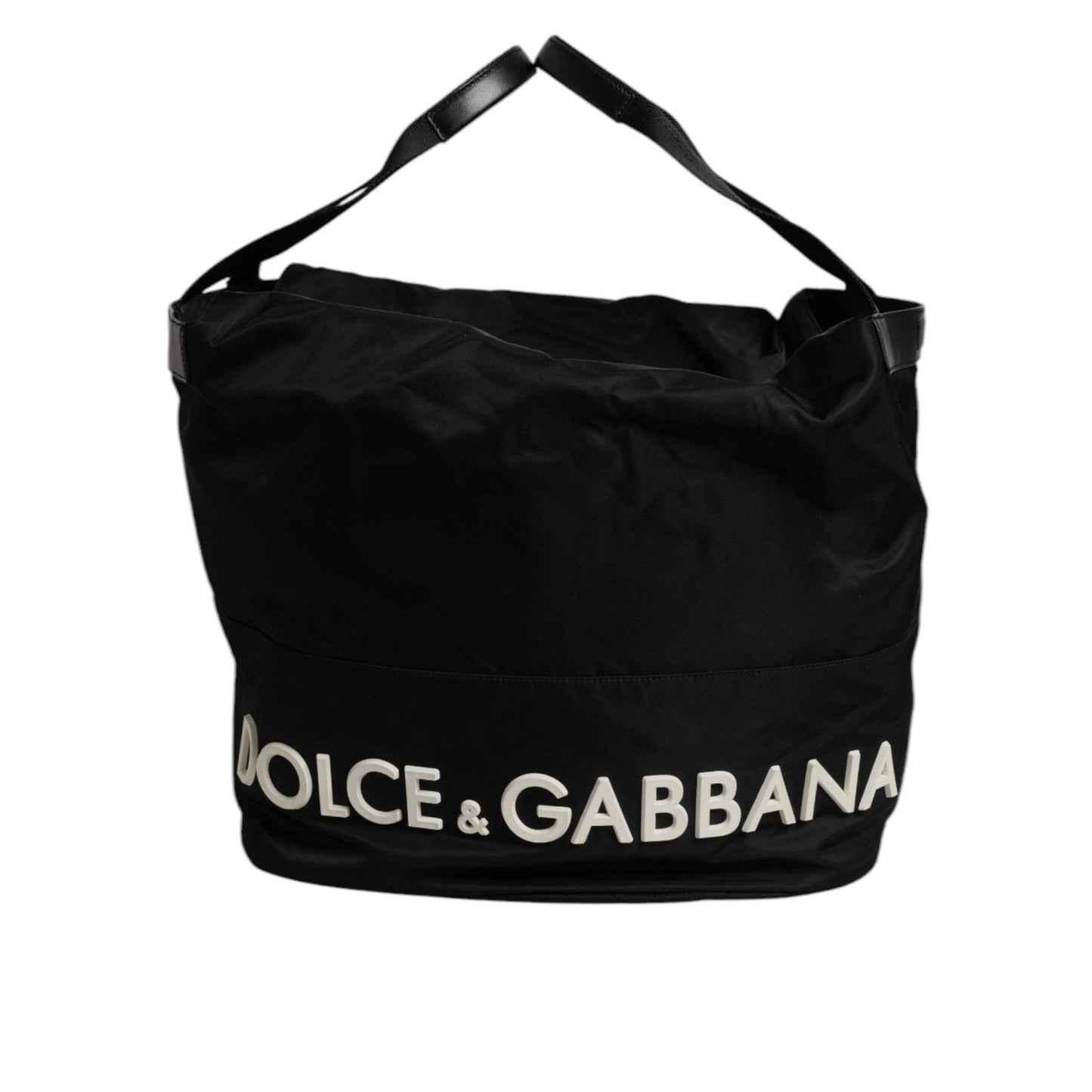 Dolce & Gabbana Black Nylon White Iconic Logo Shoulder Bucket Bag BAG4378
