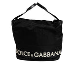Dolce & Gabbana Black Nylon White Iconic Logo Shoulder Bucket Bag BAG4378