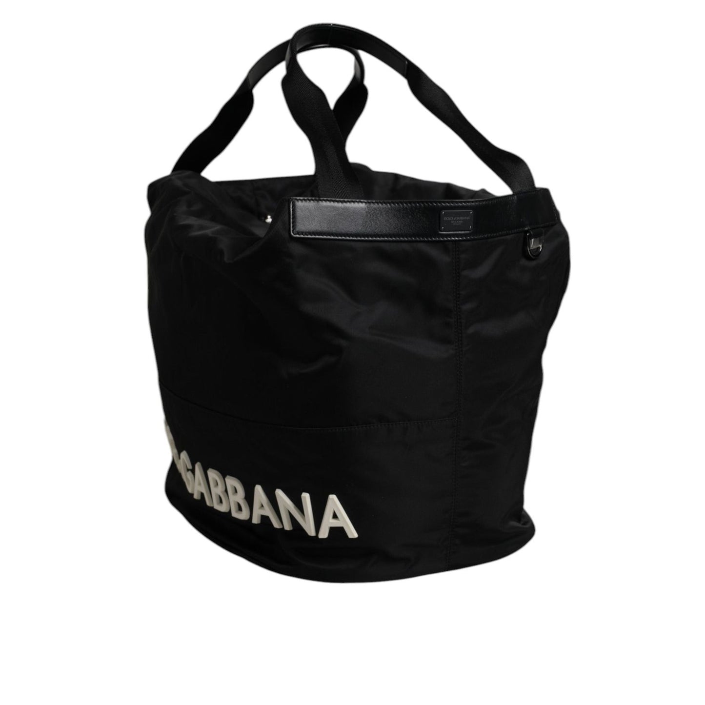 Dolce & Gabbana Black Nylon White Iconic Logo Shoulder Bucket Bag BAG4378