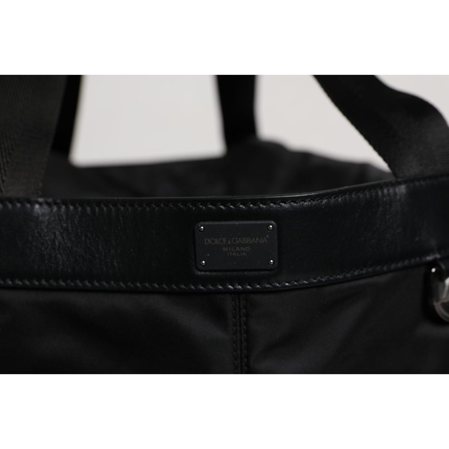 Dolce & Gabbana Black Nylon White Iconic Logo Shoulder Bucket Bag BAG4378