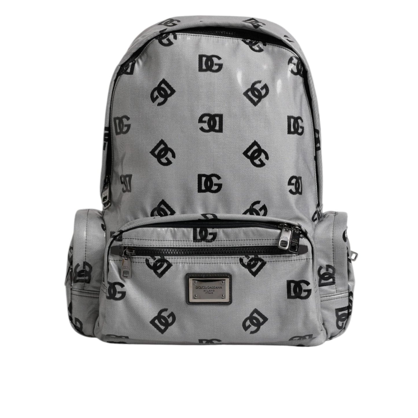 Dolce & Gabbana Polyester Gray Black DG Logo Plaque Backpack Bag BAG4379