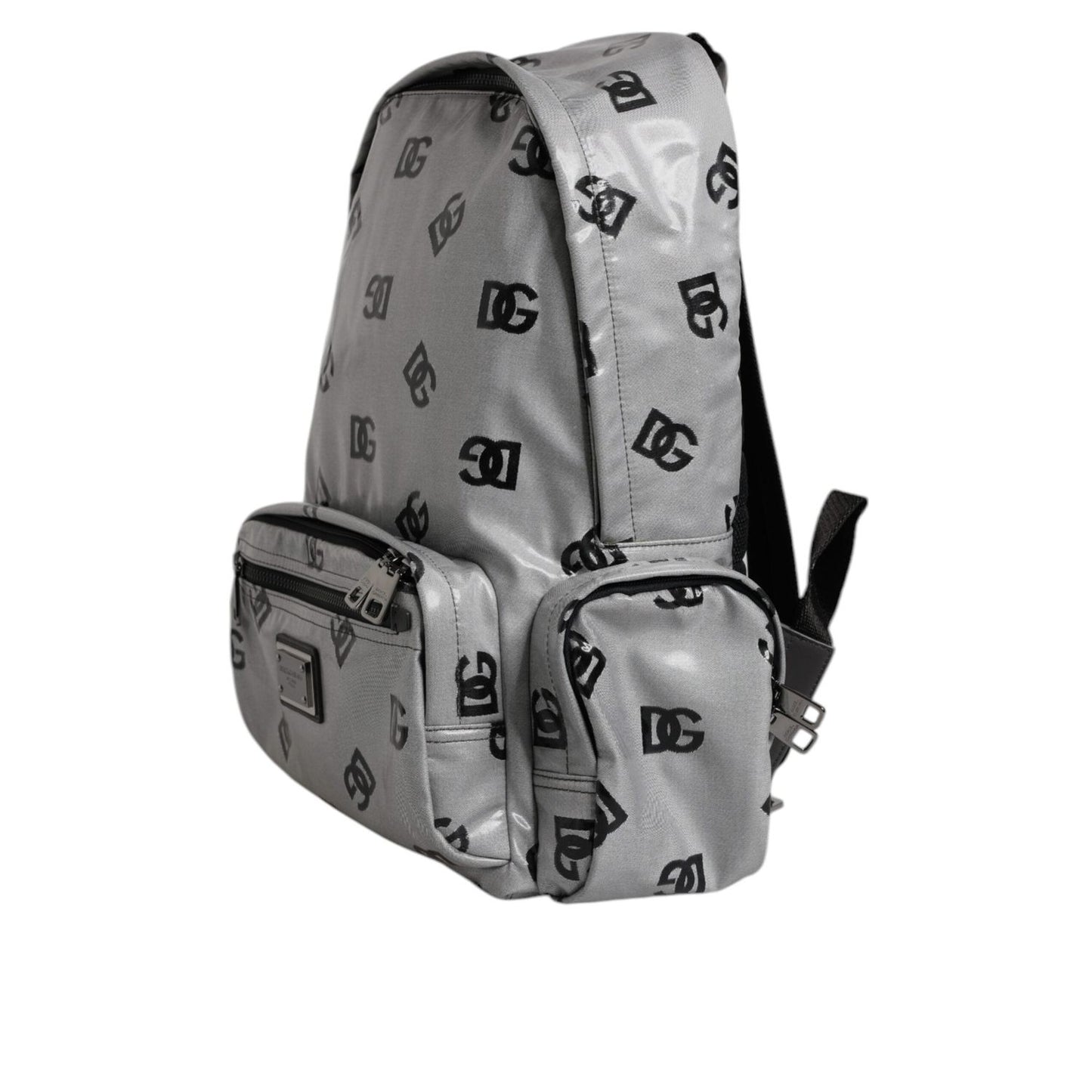 Dolce & Gabbana Polyester Gray Black DG Logo Plaque Backpack Bag BAG4379