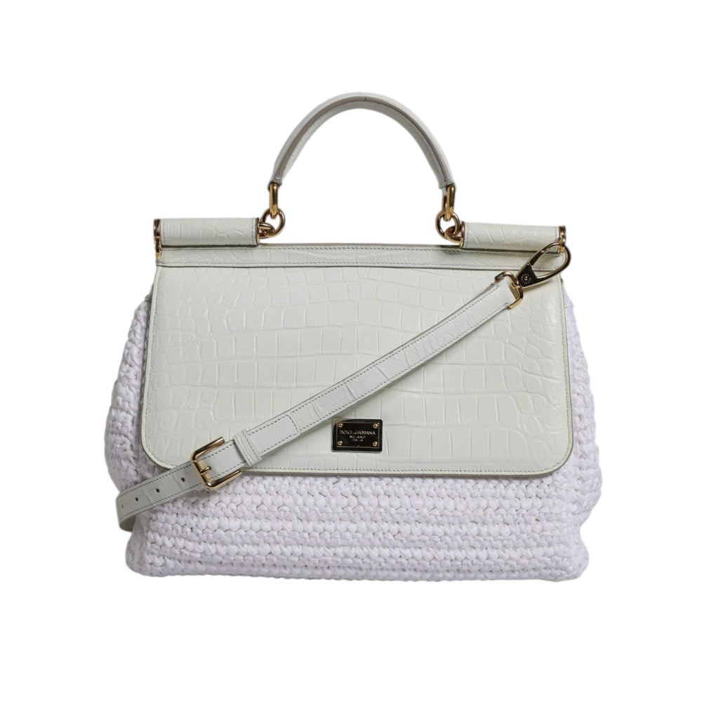 Dolce & Gabbana White Rafia Leather Top Handle Crossbody Bag BAG1630