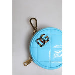 Dolce & Gabbana Light Blue Lamb Leather DG Crystal Round Coin Purse Wallet BAG4269