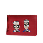 Dolce & Gabbana Red #DGFamily Embellished Leather Clutch Bag BAG4284