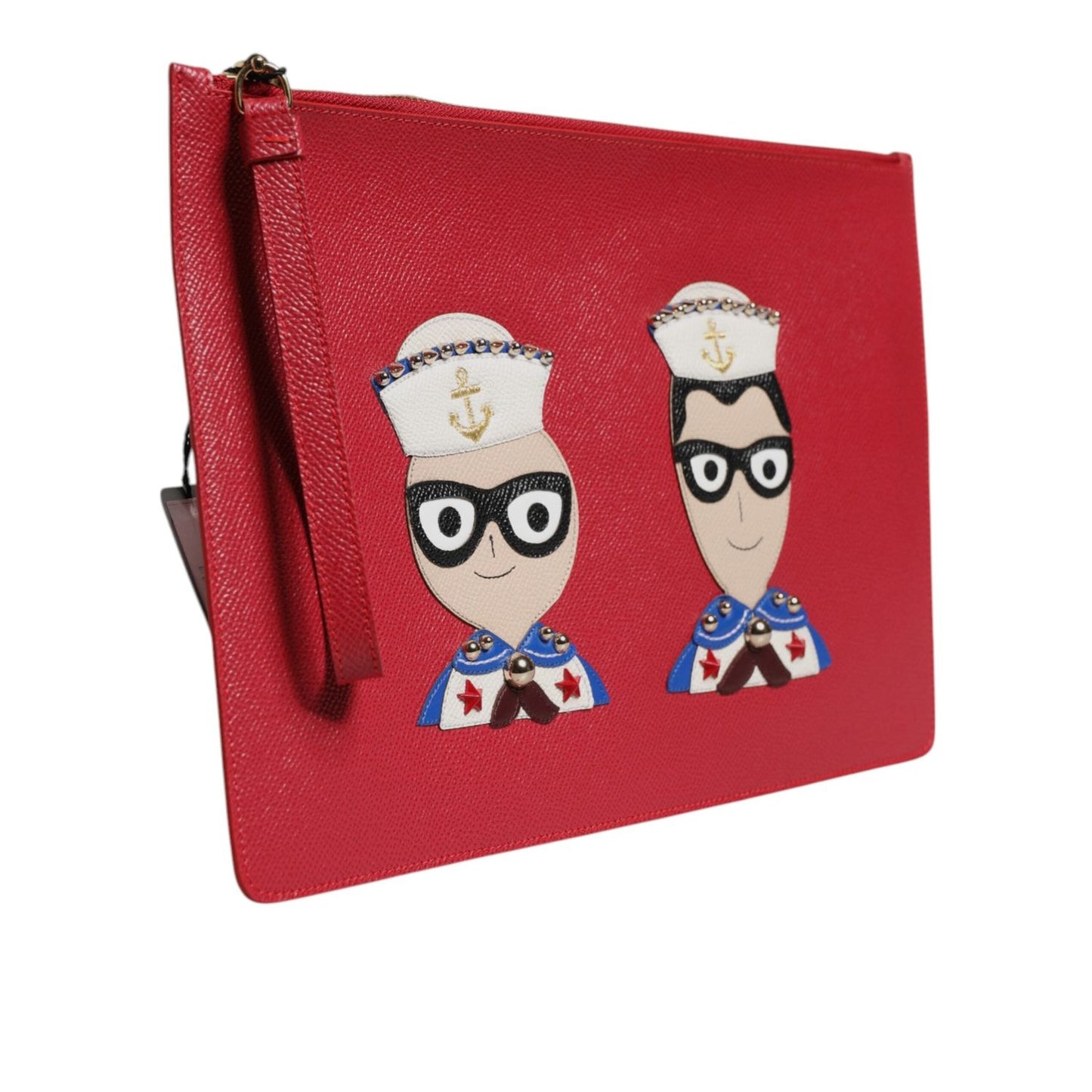 Dolce & Gabbana Red #DGFamily Embellished Leather Clutch Bag BAG4284
