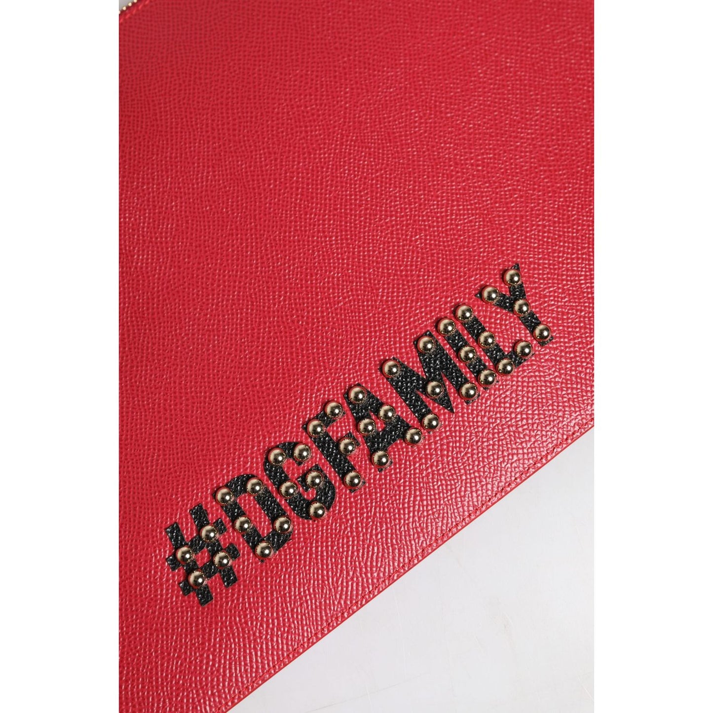 Dolce & Gabbana Red #DGFamily Embellished Leather Clutch Bag BAG4284
