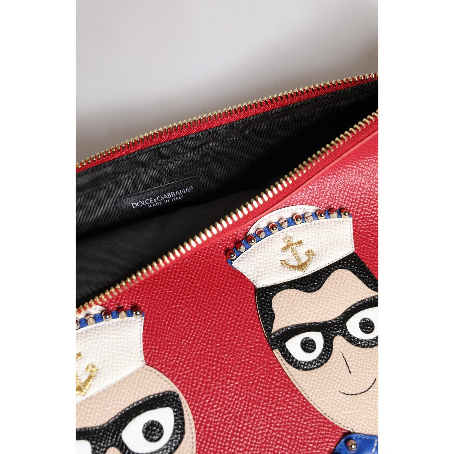 Dolce & Gabbana Red #DGFamily Embellished Leather Clutch Bag BAG4284