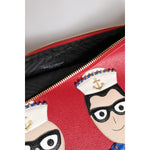 Dolce & Gabbana Red #DGFamily Embellished Leather Clutch Bag BAG4284