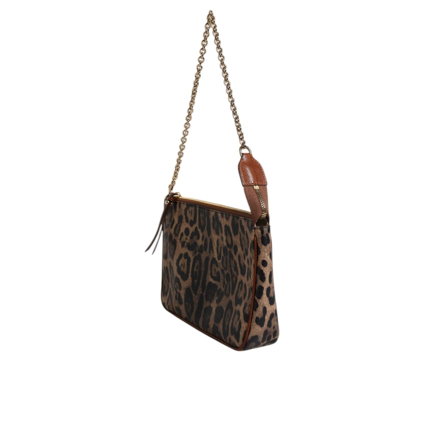 Dolce & Gabbana Brown Leopard Leather Shoulder Chain Strap Bag BAG4312