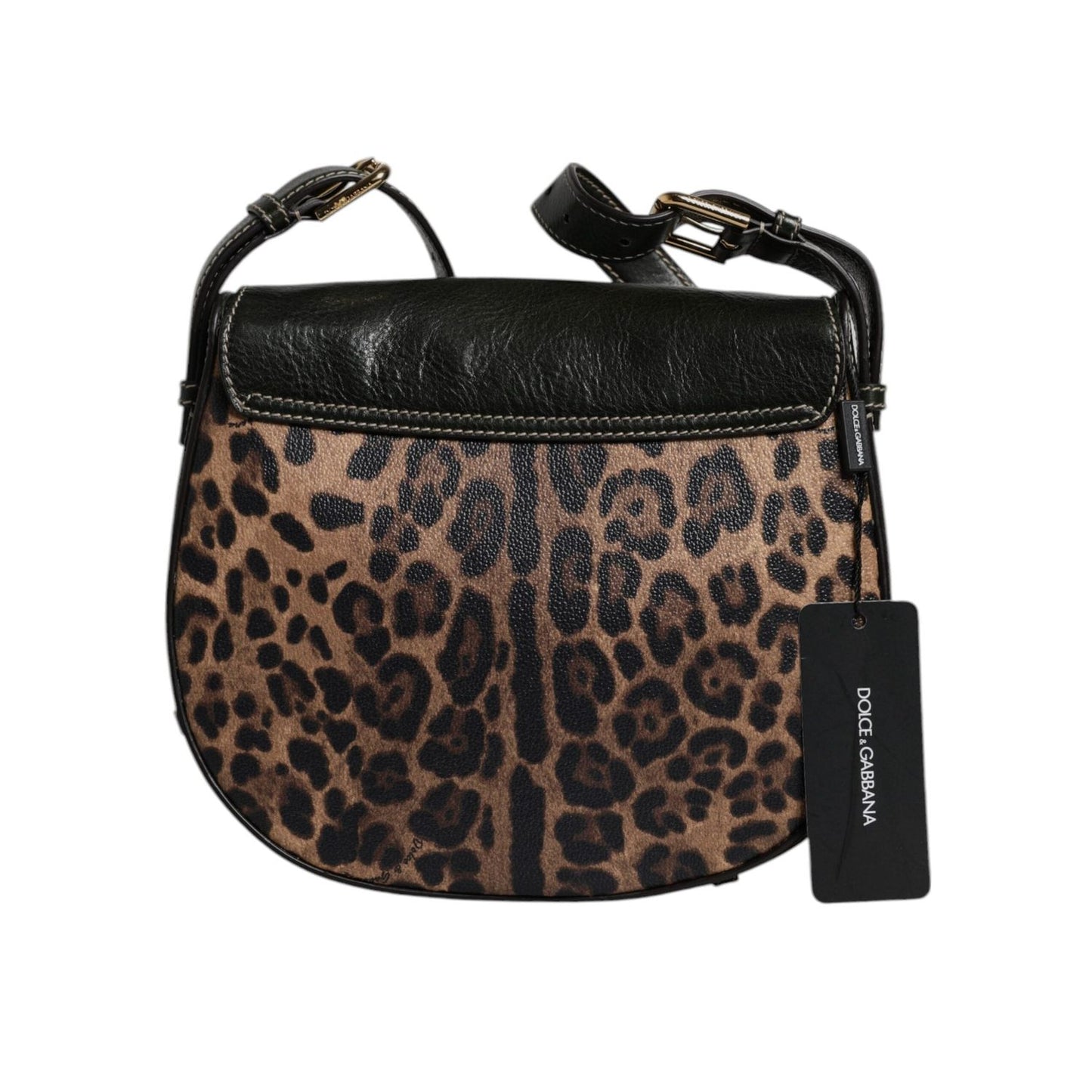 Dolce & Gabbana Black Brown Leopard Leather Shoulder Strap Bag BAG4326