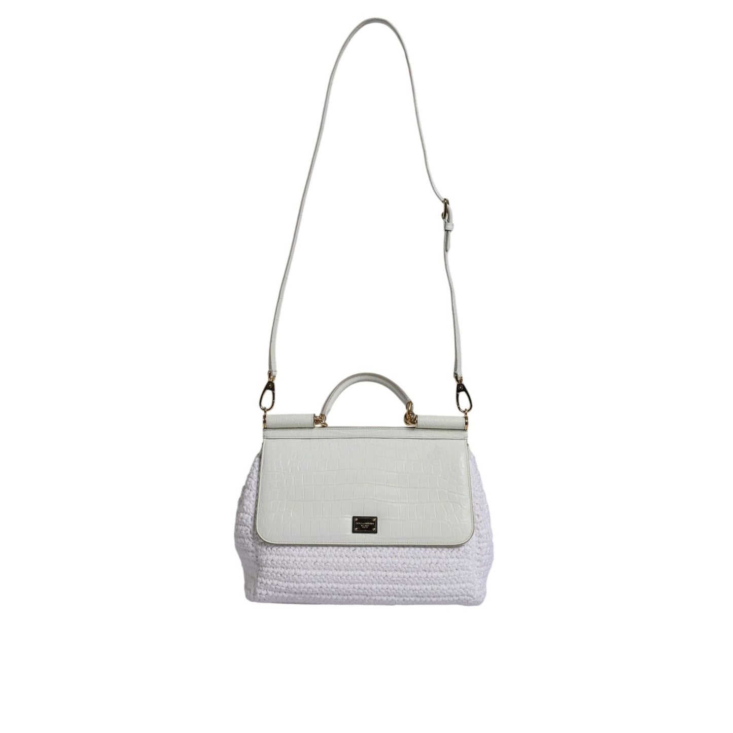 Dolce & Gabbana White Rafia Leather Top Handle Crossbody Bag BAG4333