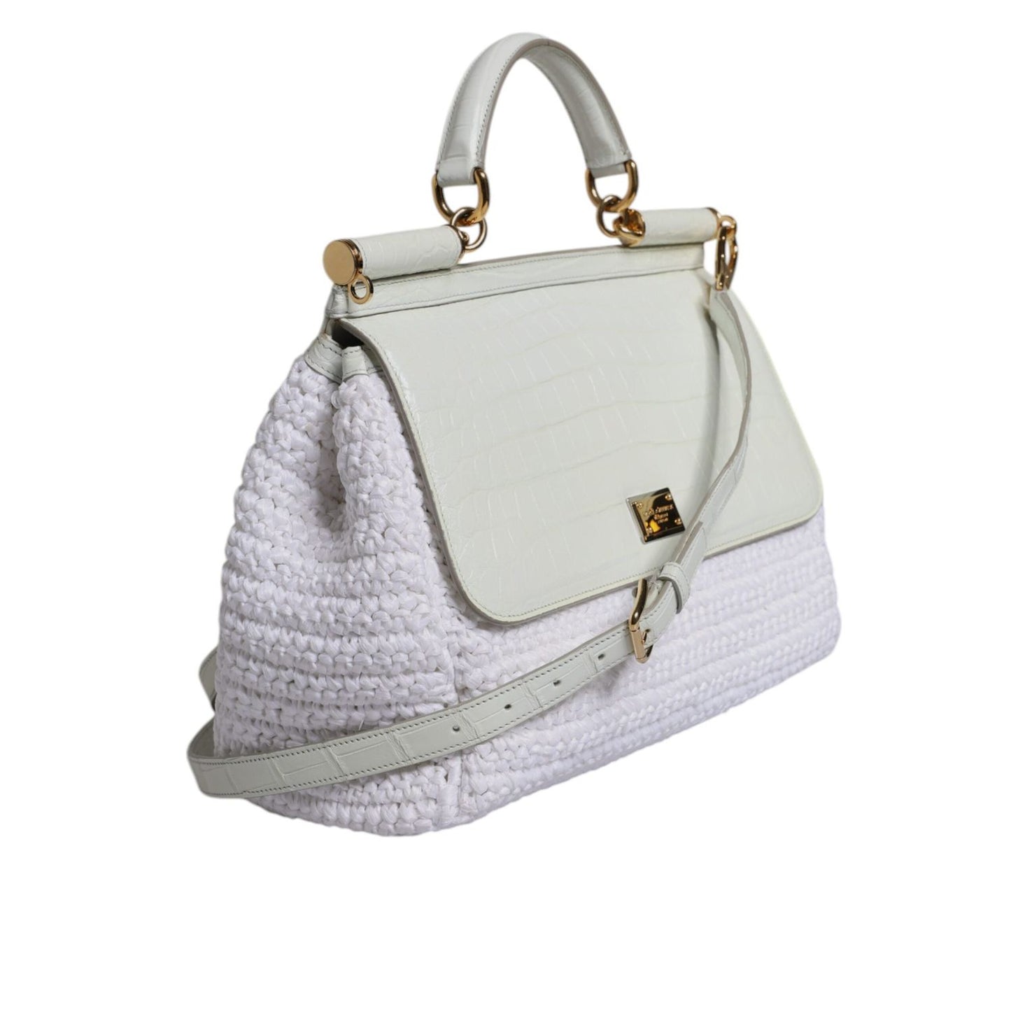 Dolce & Gabbana White Rafia Leather Top Handle Crossbody Bag BAG4333
