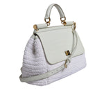 Dolce & Gabbana White Rafia Leather Top Handle Crossbody Bag BAG4333