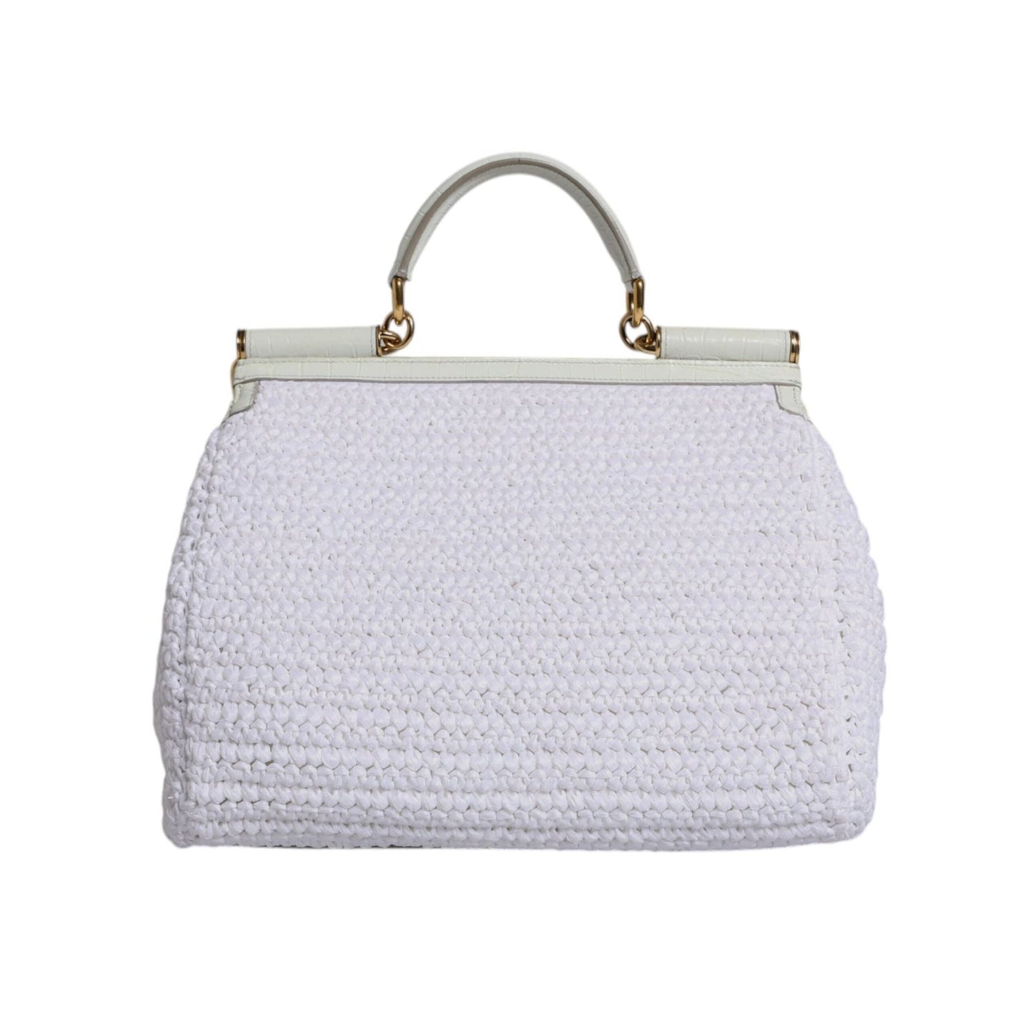 Dolce & Gabbana White Rafia Leather Top Handle Crossbody Bag BAG4333