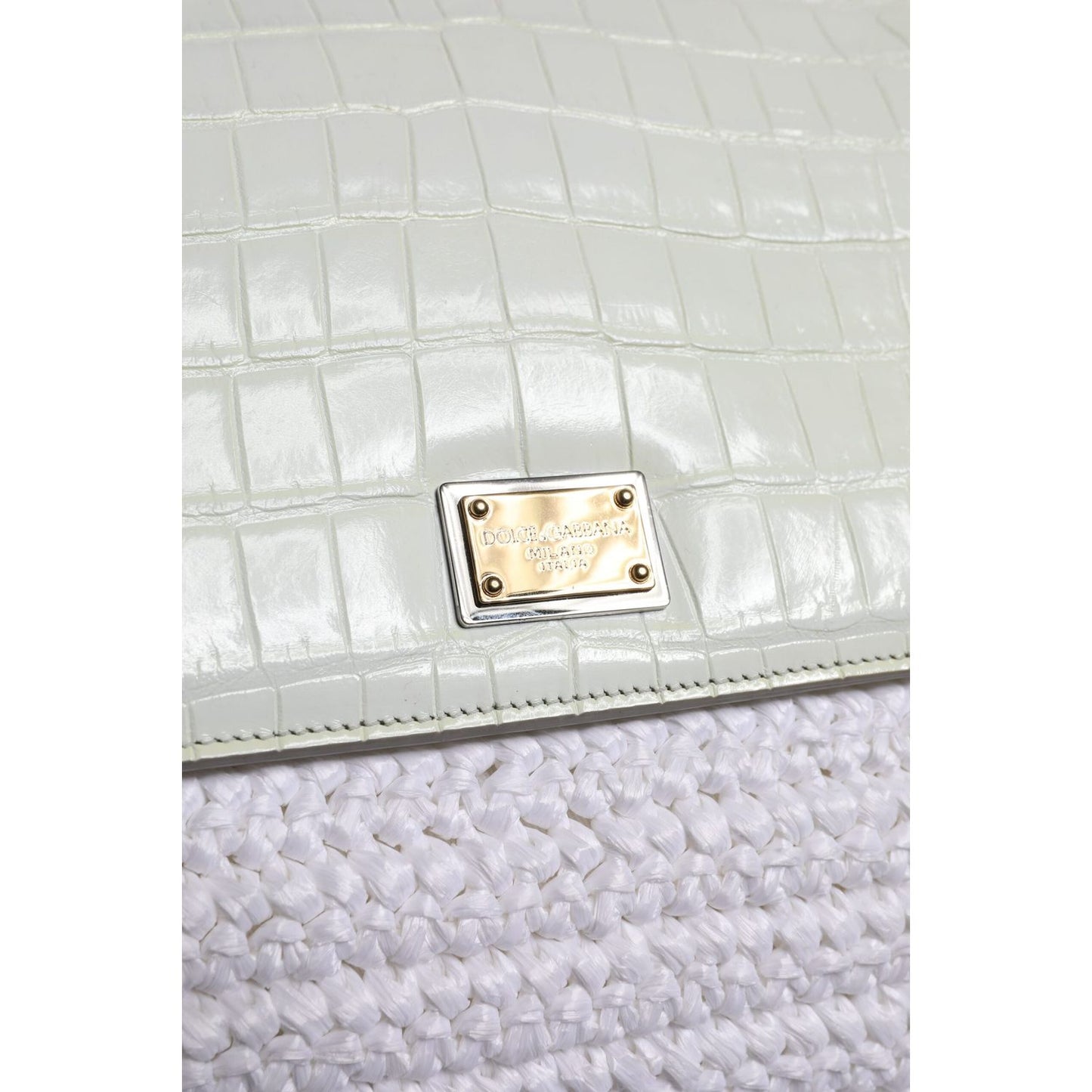 Dolce & Gabbana White Rafia Leather Top Handle Crossbody Bag BAG4333